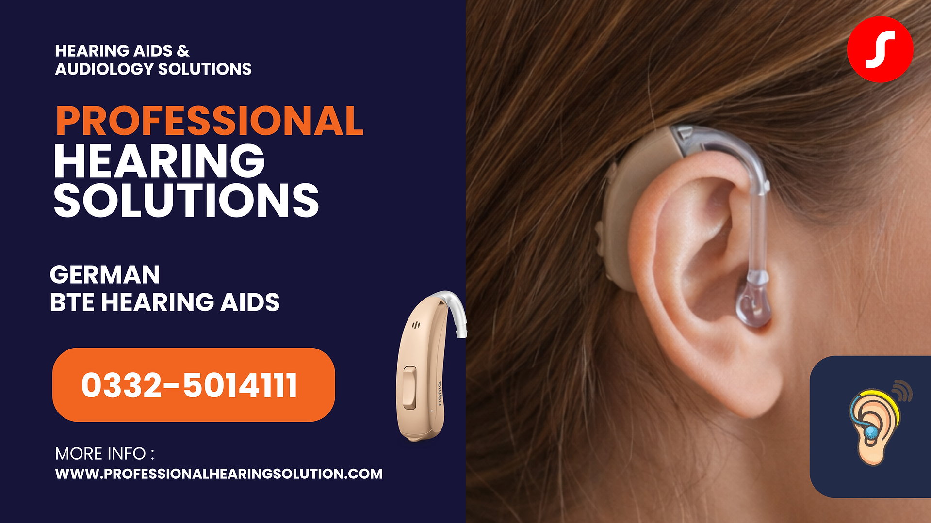 Behind-the-ear (BTE) hearing aid worn on the ear